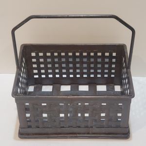 Urban Industrial Chic Heavy Metal Woven Storage Decor Basket w/Handle Patina